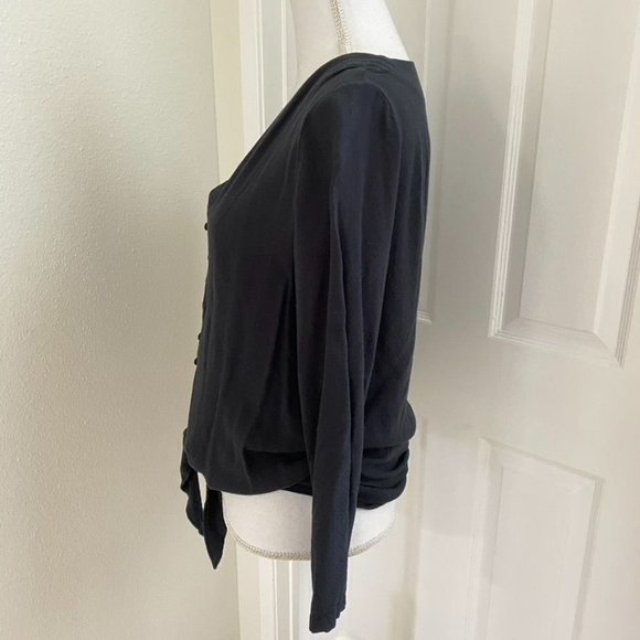 Silence + Noise Tie Front Textured Top Long Sleeve Sz Lg Black - Picture 3 of 7